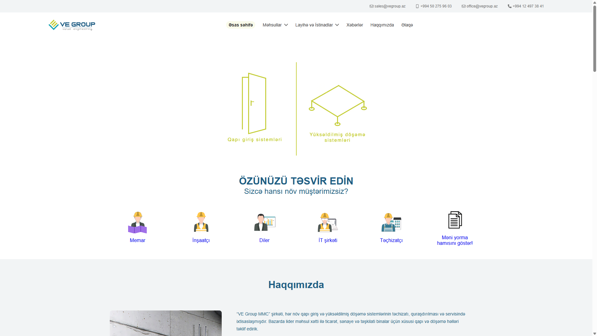Screenshot of Website for VE Group